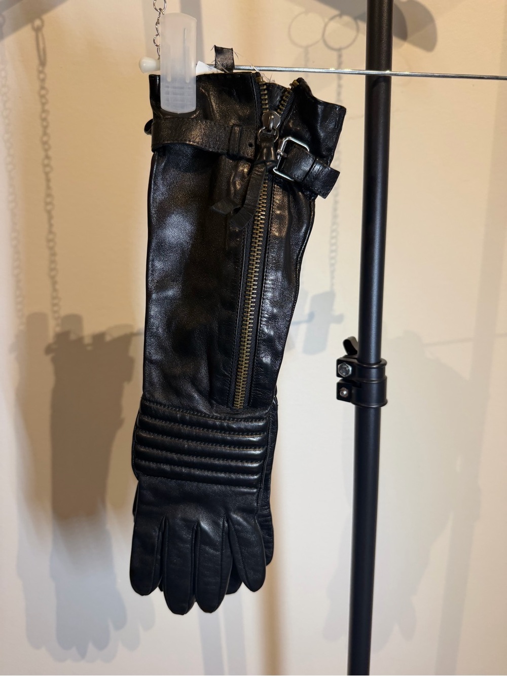 Black Leather Long Moto Gloves – Never Worn